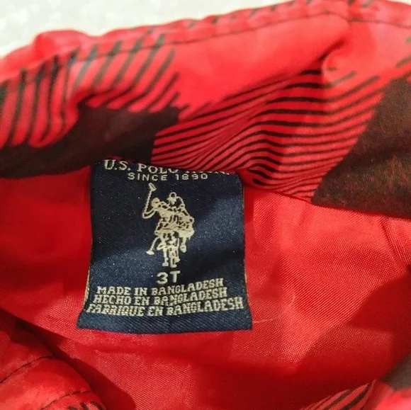 U.S. POLO ASSN red black buffalo plaid winter puffer vest zip and button Size 3T - Picture 2 of 5